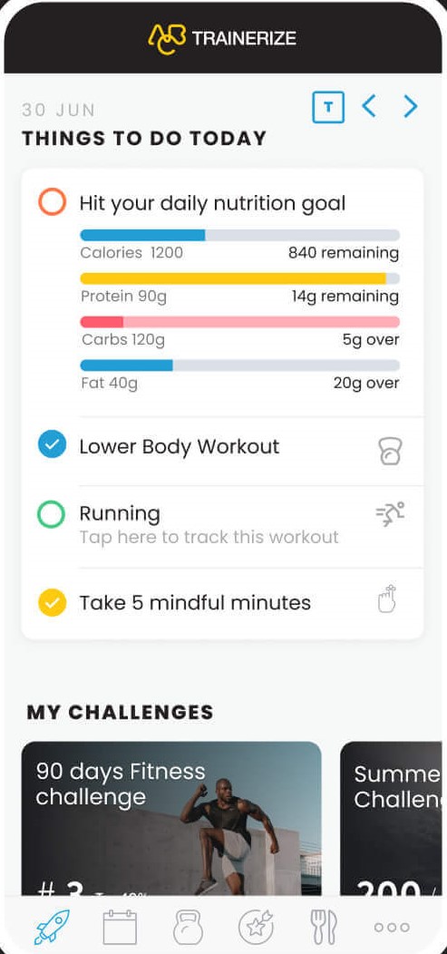 Trainerize mobile app showing personalized workouts and training plan